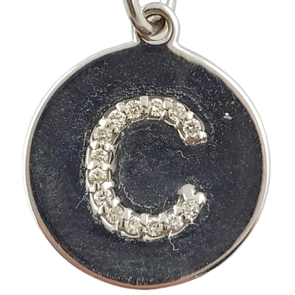 14k White Gold Diamond "C" Initial Circle Pendant Necklace #18094